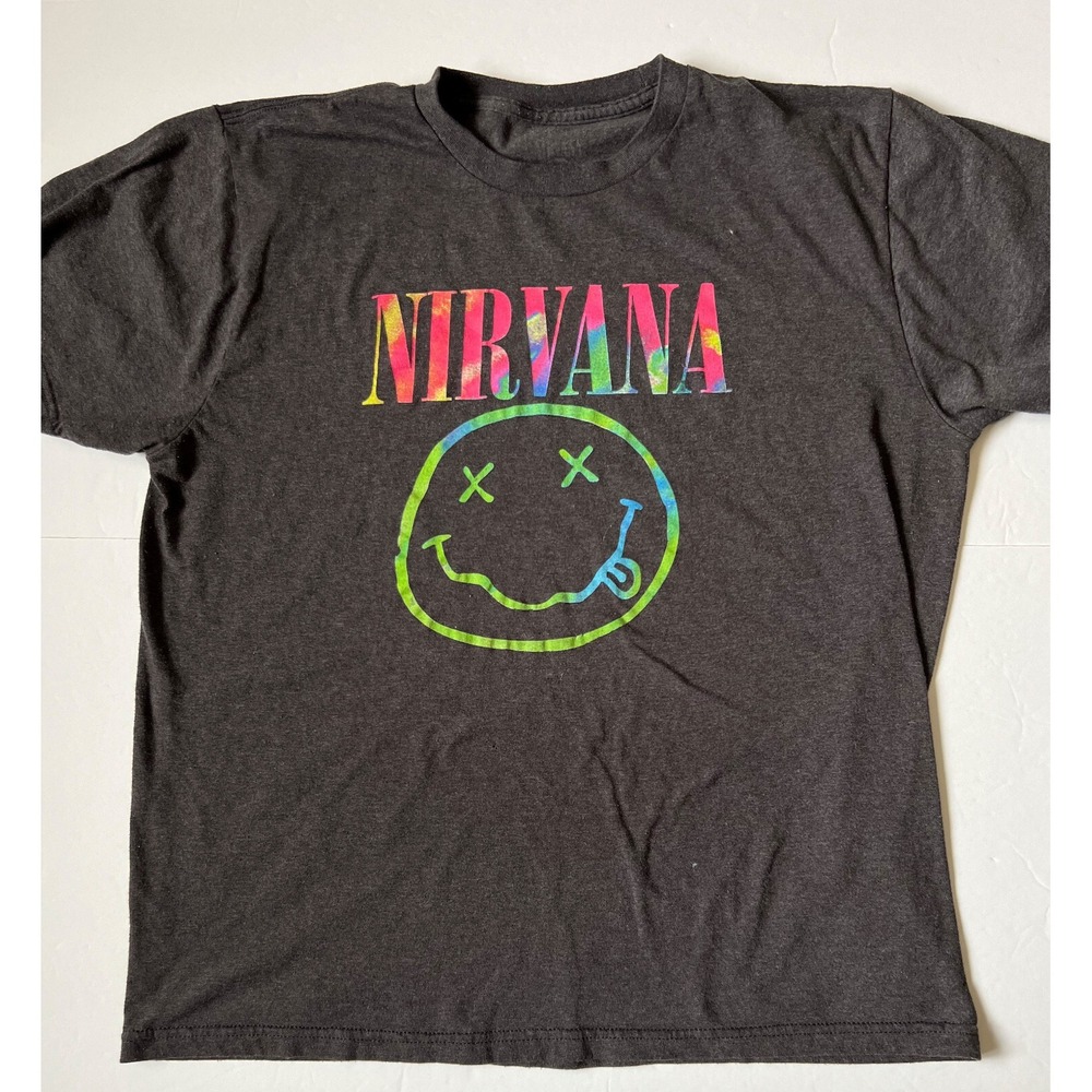 NIRVANA - Classic Smiley - Tie Dye Letters Short Sleeve T-Shirt - Size Medium